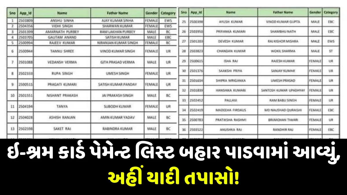 ઇ શ્રમ કાર્ડ, E Shram Card Payment List 2024